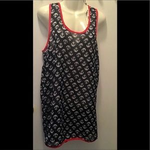 Lucky Coco beach cover up blue red anchors Med NWT lightweight quick dry.
